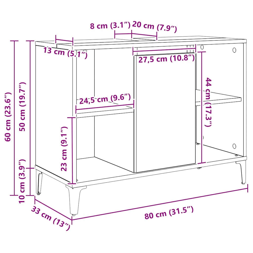 Washbasin Cabinet with Shelf Sonoma Oak 80 x 33 x 60 cm