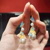 New Chinese-style imitation jade filigree inlaid pearl earrings for women, vintage palace-style Suzhou earrings, suitable for cheongsam and Hanfu