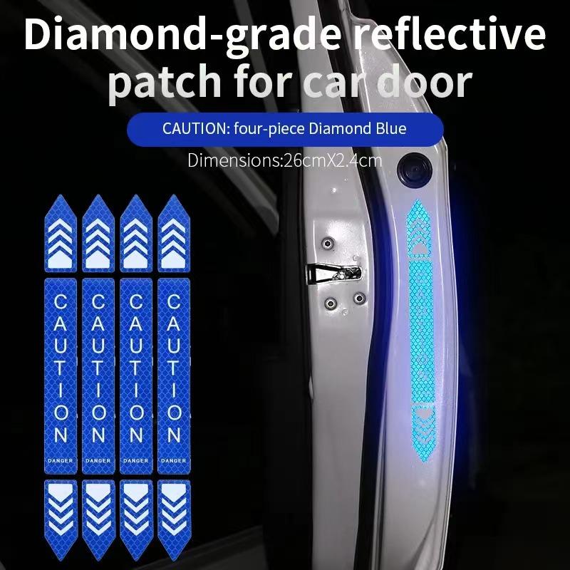 4pcs 2025 Car Safety Warning Reflective Stickers High Brightness Reflector Car Door Opening Safety Warn Mark Sticker Decals