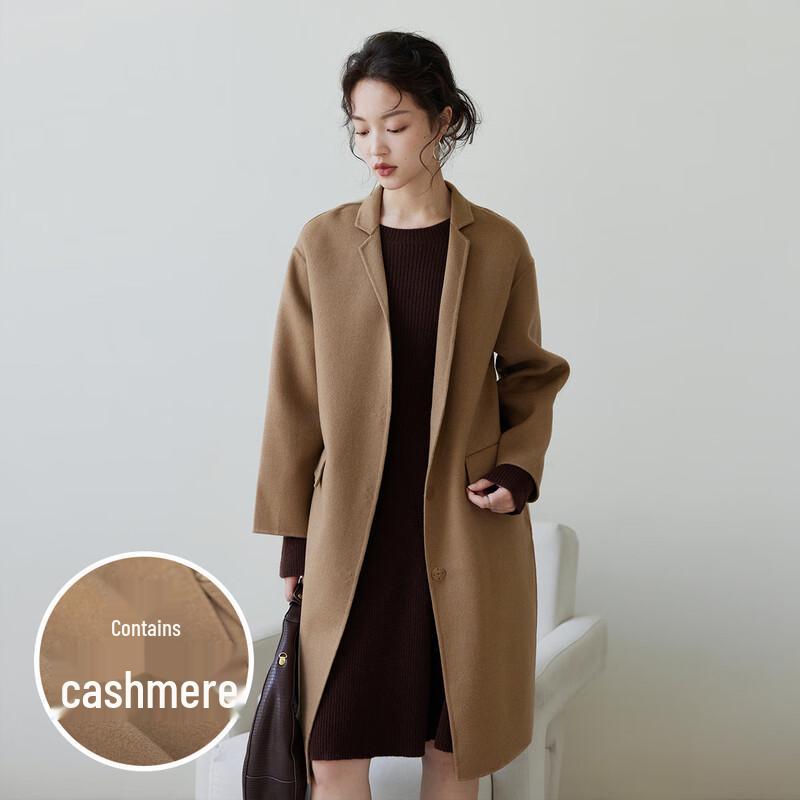 Sinoford Women's Cashmere Blend Lapel Commuter Coat