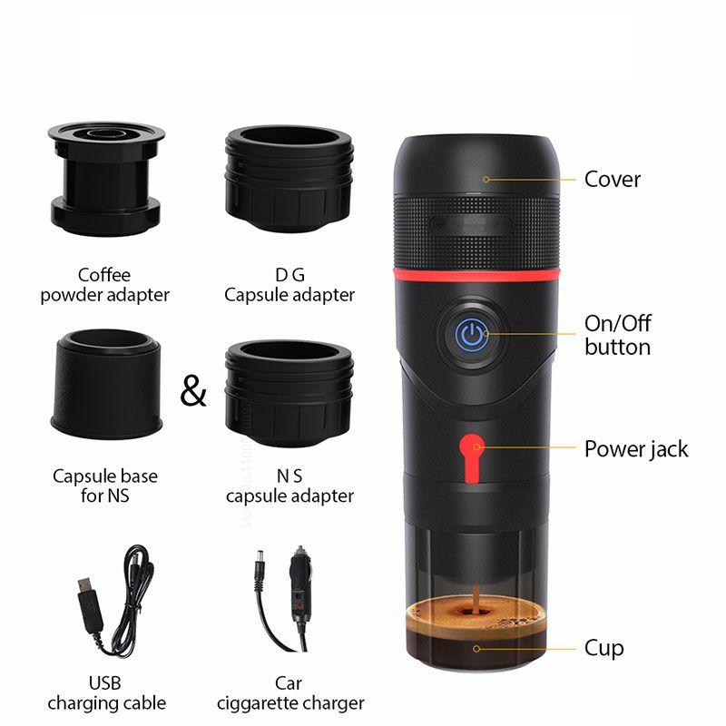 3-in-1 Portable Coffee Machine for Car & Home DC 12V For Espresso Coffee Maker For Nexpresso Dolce Pod Capsule Coffee Powder
