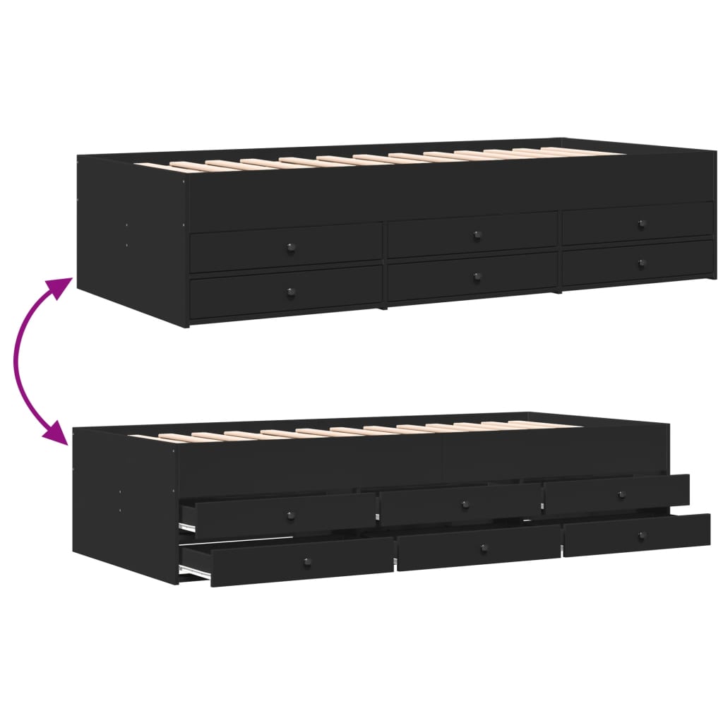 Daybed with Drawers Without Mattress Black 75 x 190 cm