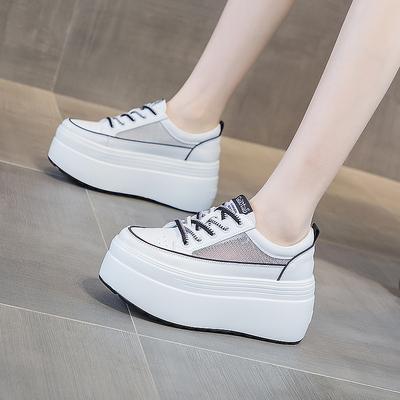 Mesh Einzelne Schuhe Damen Sommer 2025 neue Mode Mesh atmungsaktiv Schnürschuhe kleine weiße Schuhe dicke Sohlen erhöhen Tide Frühling
