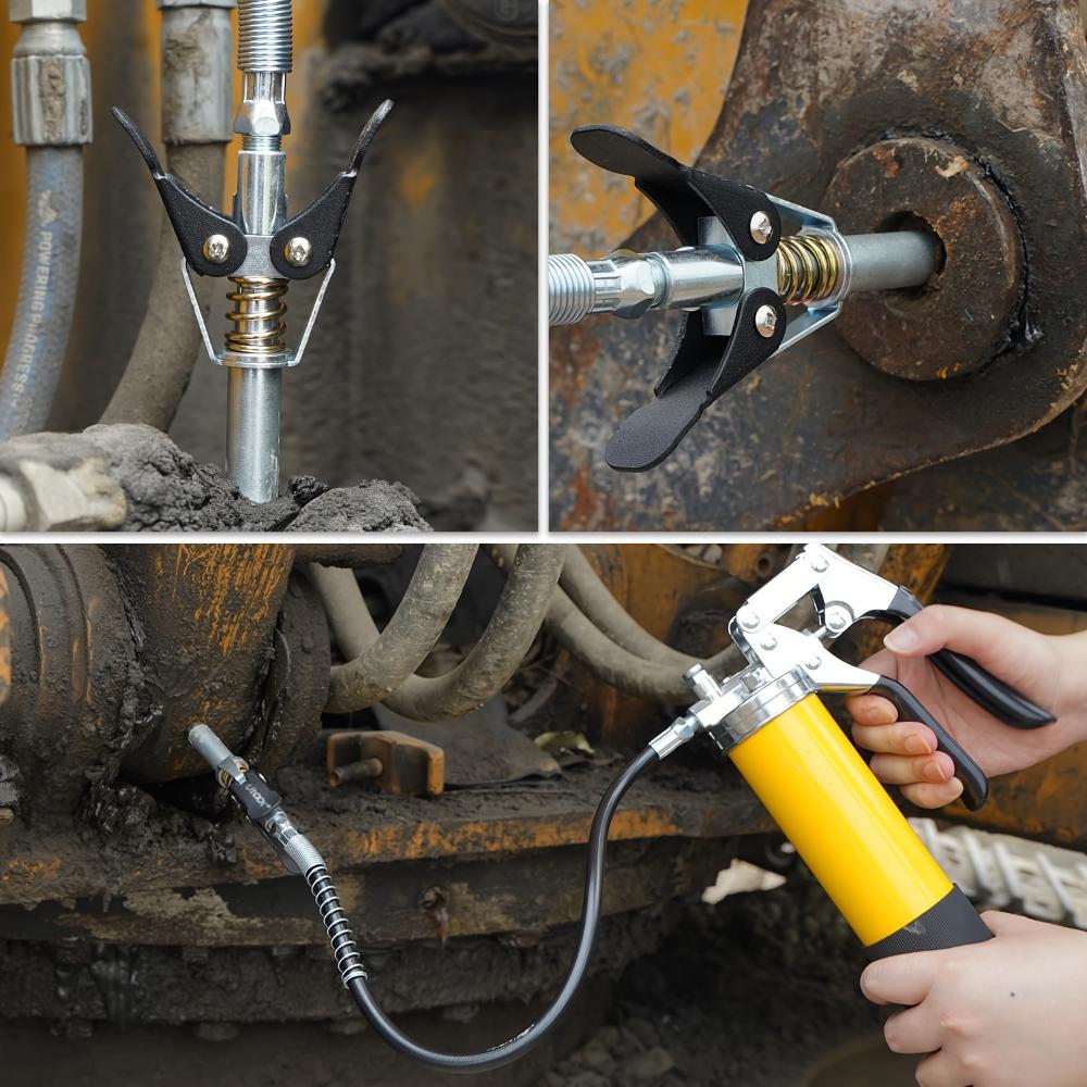 Hochleistungs-Fettpressen-Set, 8.000 PSI, 14 oz Edelstahlzylinder, 18 Schlauch, 2 Anschlüsse, 2 verlängerte starre Rohre, stilvolle Düse