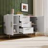 Makeup Desk Dressing Table with 2 Drawers Golden Handle Decorative Ribs Metal Frame Modern White Easy Assembly Bedroom Side Narrow Console Vanity