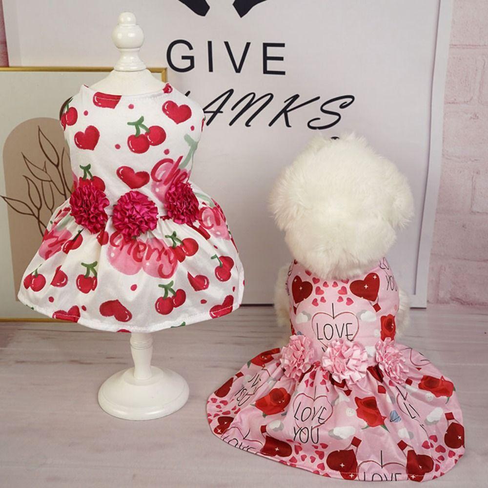 Red Rose Dog Princess Dress Cute Dog Sleeveless Dress Dog Print Dress Pet Skirt Summer
