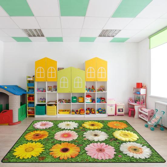 Yousheng Kids Playmat Rug 120x160cm Nursery Colorful Checkered Rug with Anti-Slip Backing Classroom Seating Area Carpet for Art Room Playroom