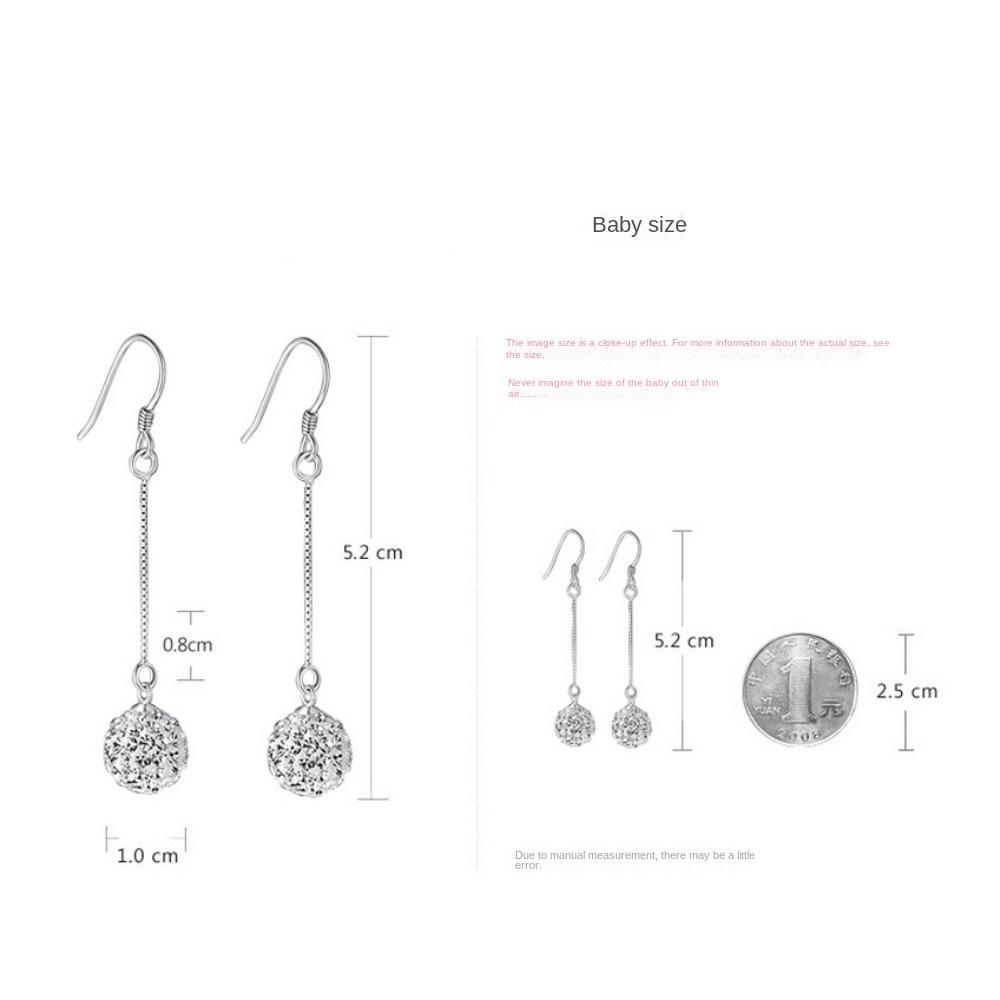 Temperament Prinsesse Ball Øredobber Mote Lang Krystall Zirkon Ball Øredobber