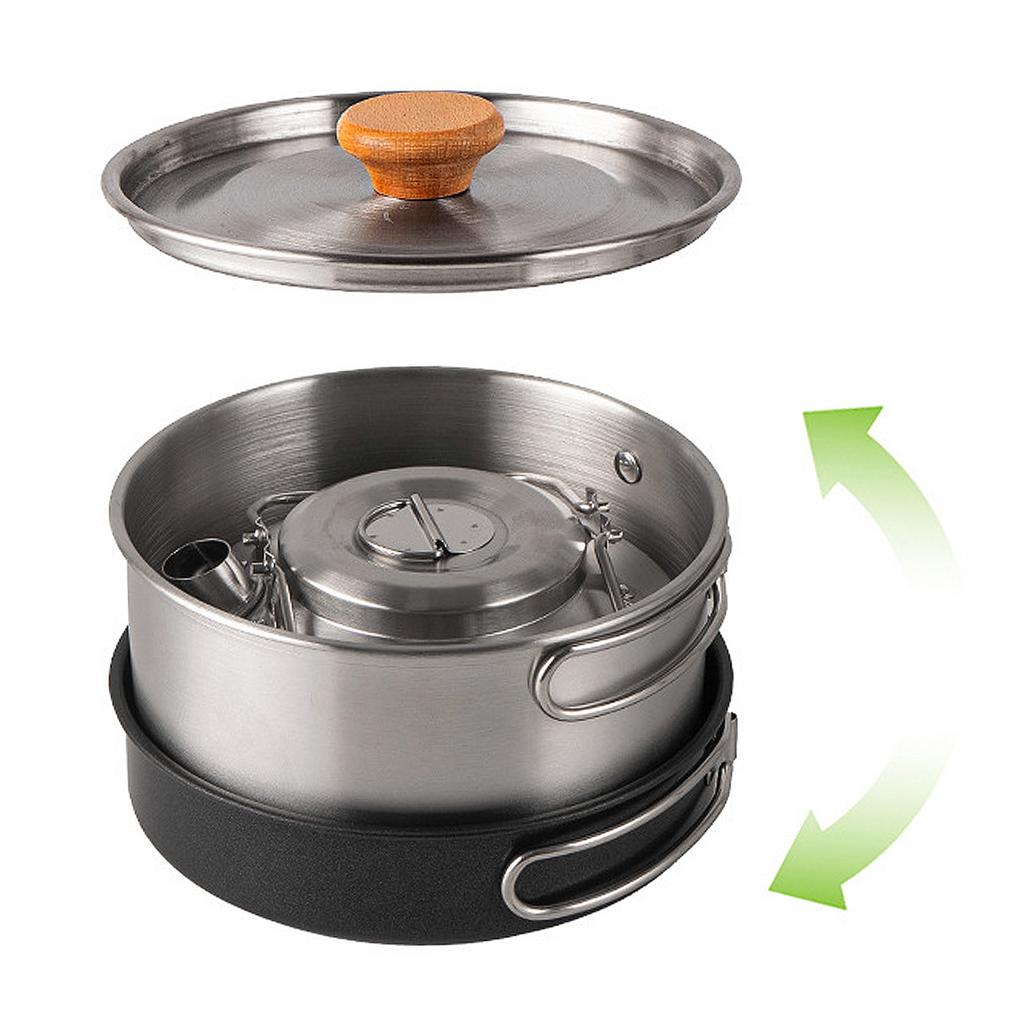 Stainless Steel Camping Cookware Utensils With Storage Bag Cookware Pot Cooking Outdoor Tableware Easy to Use and Clean