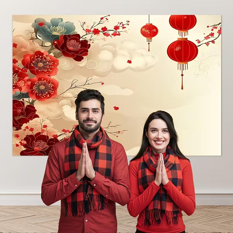 2D Spring Festival Red Plum Blossom Background Cloth for Photoshoot