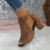 2026 Summer New Roman Fish Mouth Hollow Out Large Size 45 Buckle Sandals Thick Heel High Heel Independent Station Shoes