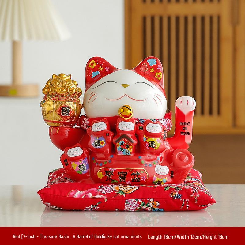 Electric Waving Lucky Cat Ceramic Ornament for Home, Living Room, Shop, or Cashier Desk.
