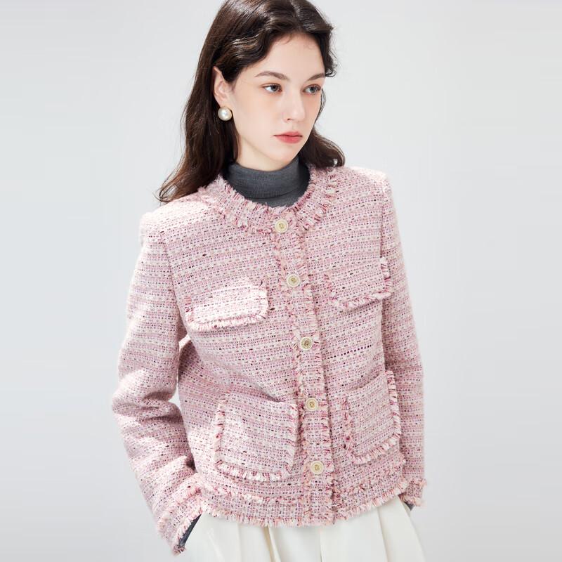 Women's Sweet Tweed Round Neck Down Jacket