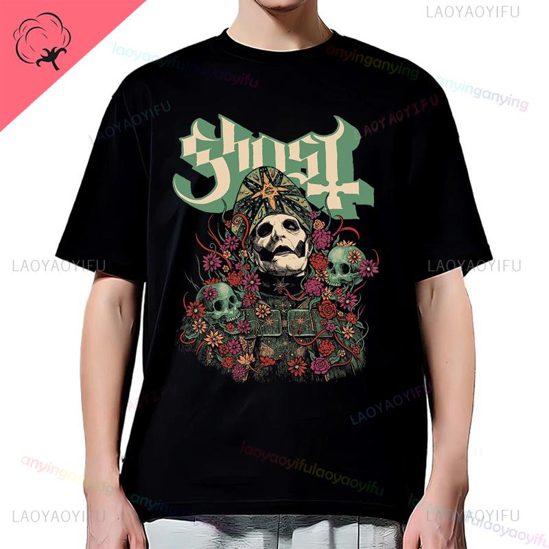 Y2K-Ghost-Band-T-shirt Mens Rock Band Graphic Pattern Cotton T-shirt Casual Vintage Horror Style Harajuku Short-sleev Women Top