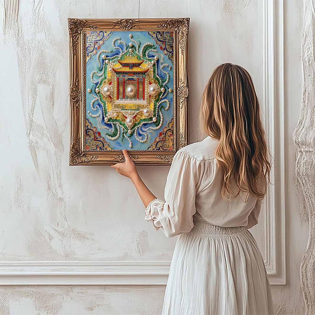 Crystal Pearl Painting 5D DIY Frame Decoration Painting Temple Home Wall Decoration Transparent Pearl Gemstone Painting Picture Art Crafts