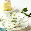 Bone China Cup and Saucer Set 240ml White Camellia Gold Trim with Spoon for Tea