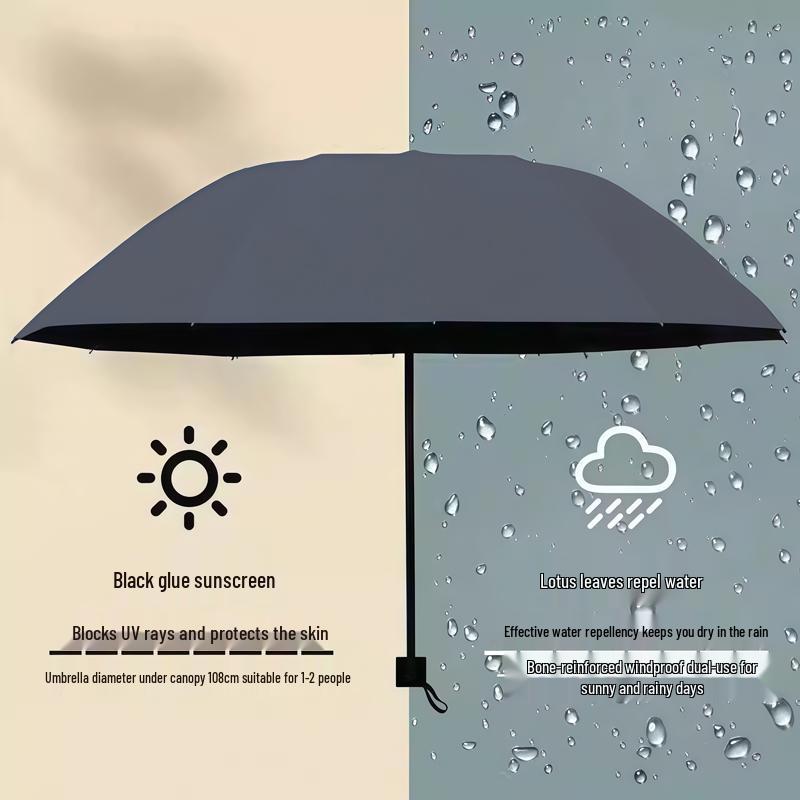 Large Dual-Use Umbrella for Sun and Rain, Manual Folding, Reinforced for Two, Black Glue Sunscreen, Suitable for Men and Women