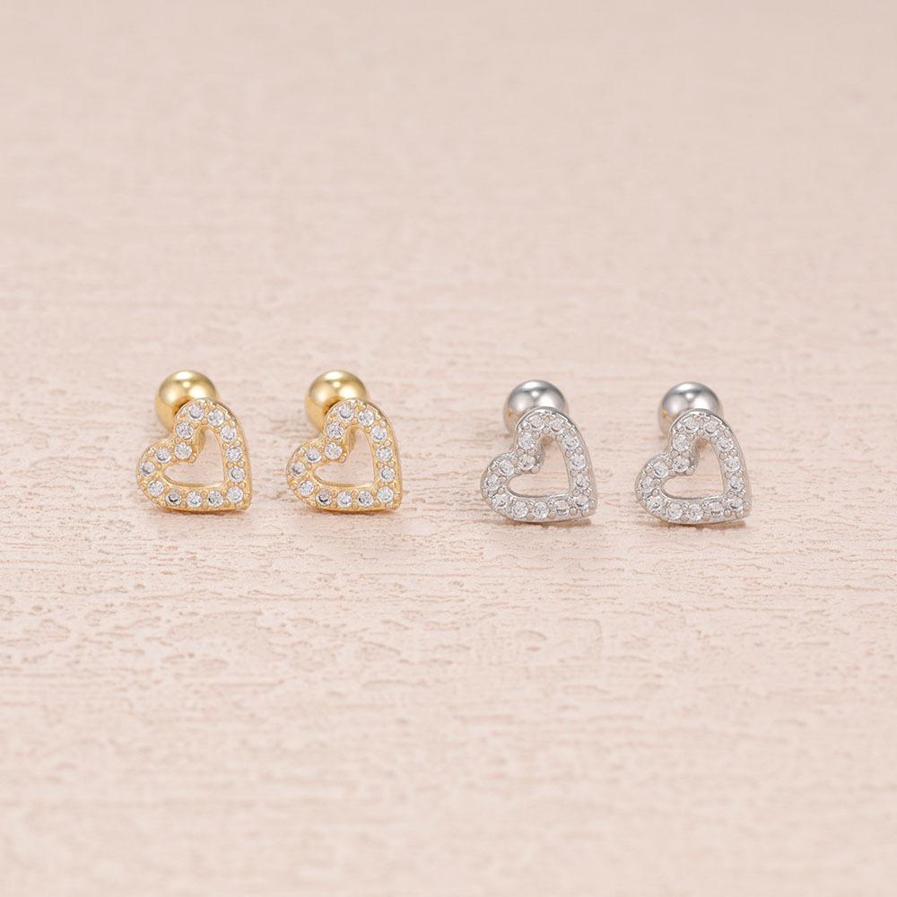 New Full Hollow Heart Ear Bone Pin Screw Super Flash Stud Twin All-Match Daily Studs Rings