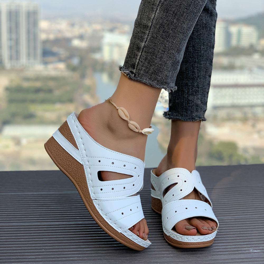 Women's Casual Wedges Platform Slippers 2026 Summer Fashion Open Toe Sandals Vintage Anti-slip Leather Shoes Zapatos De Mujer