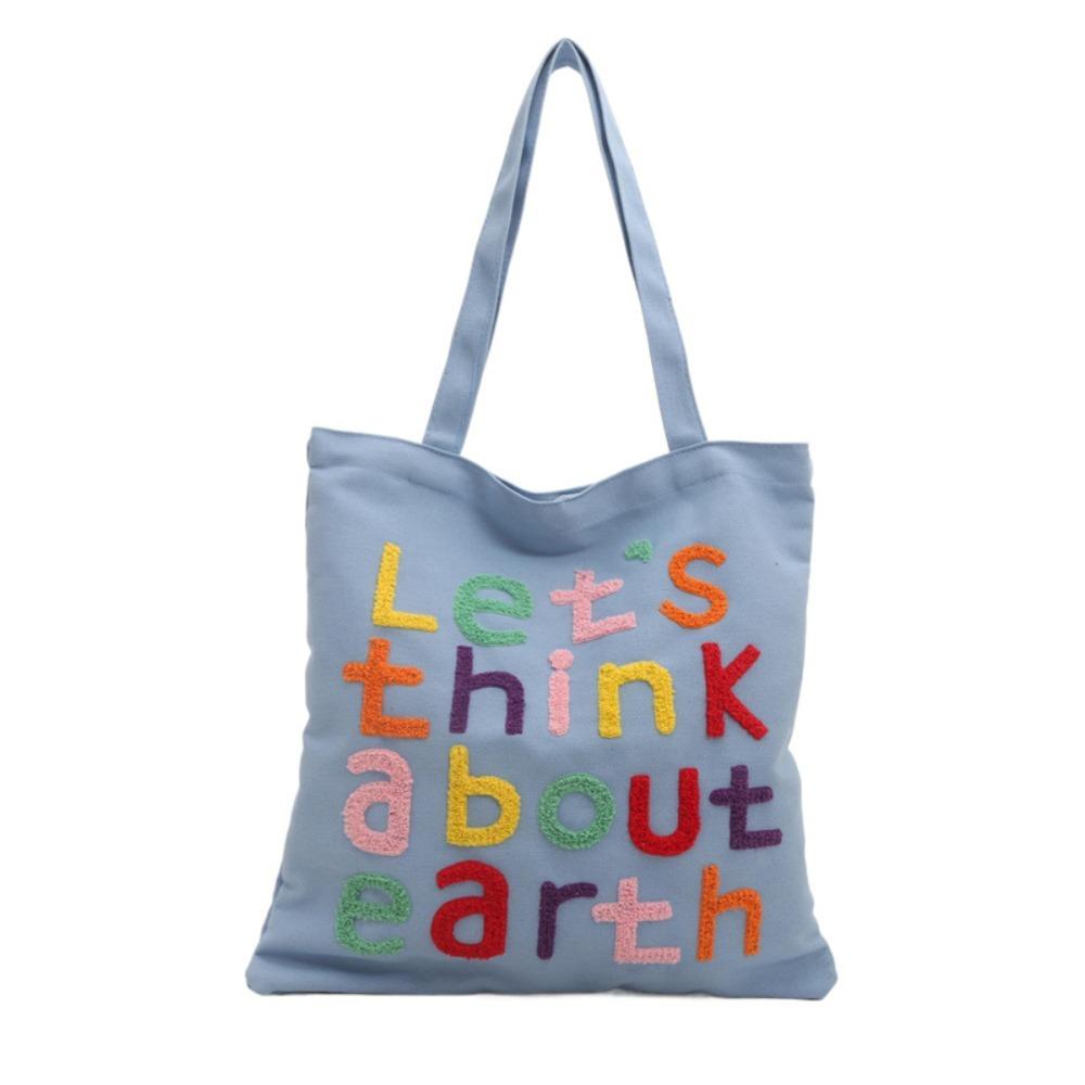 With Inner Bag Canvas Shopping Bag Colorful Letter INS Tote Bags Letter Embroidery Handbag  Women