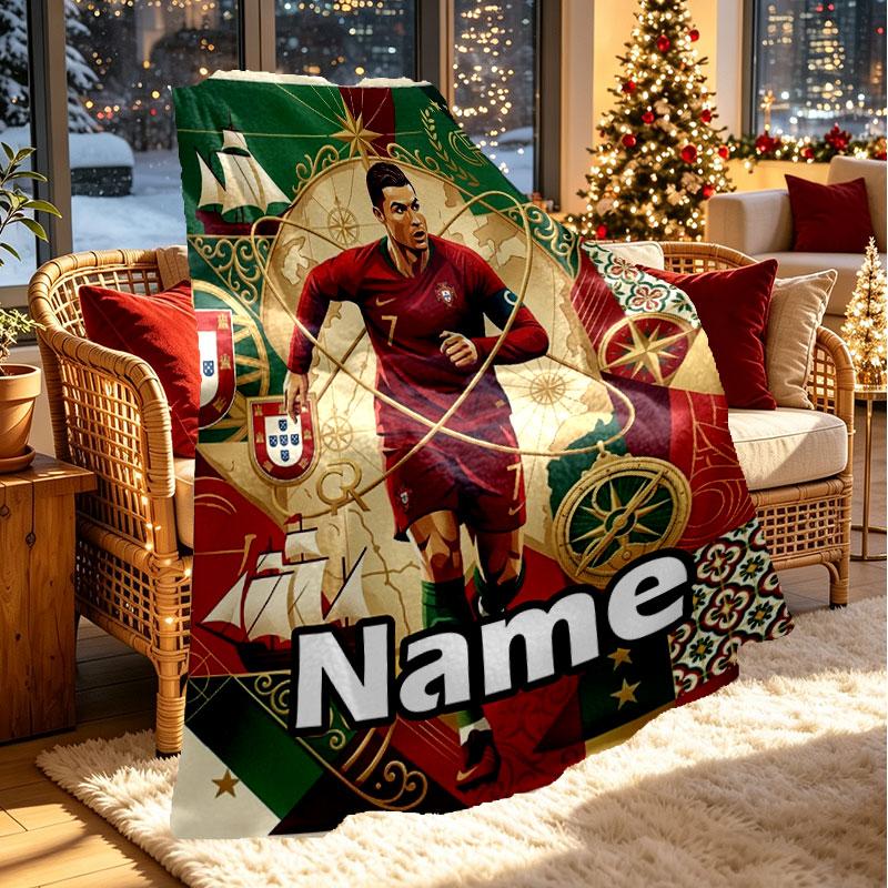 Custom Name Personalized Cristiano Ronaldo Print Blanket, Home Decor, Bedroom, Sofa, Camping, Couch, Gifts for Birthday Christmas