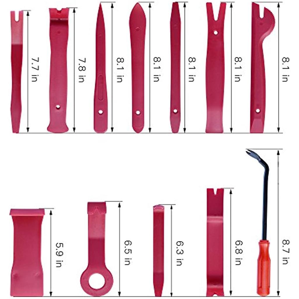 Autoverkleidungsset zum Entfernen, 12-teiliges Werkzeugset für den Einbau von Autoradios, Polsterentfernungsset, Hebeleisen-Schaber-Set, Rot
