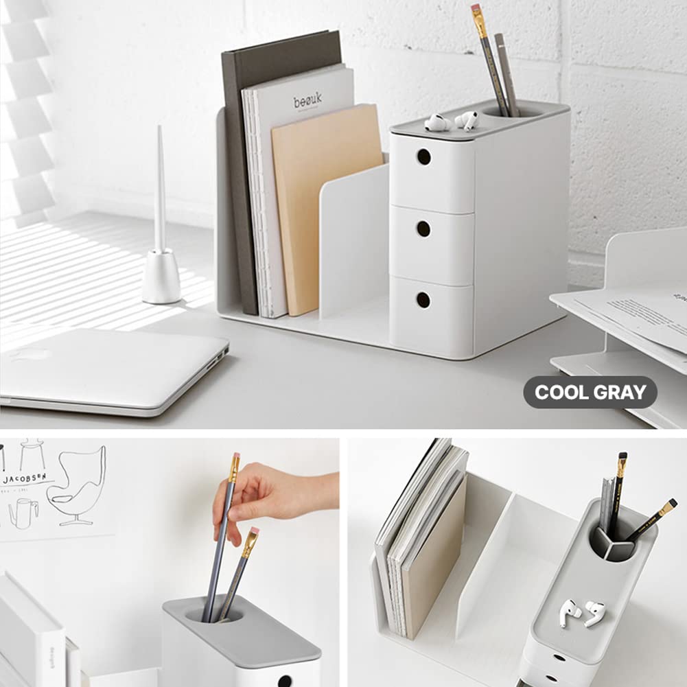 Teijin LITEM. Desk Organizer, Cool Gray, Multi-functional Book Stand, Pen Holder, Storage Box, Small Item Storage, Tabletop Storage, Stationery