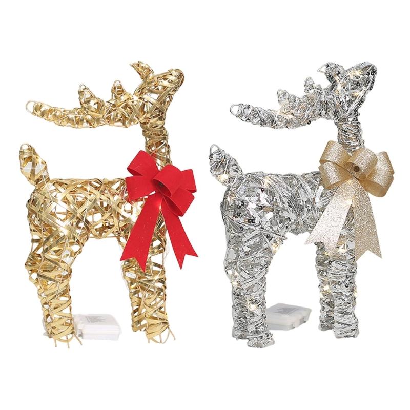 Iron Frame Holiday Reindeer Decoration for Entryway Display, 15Inch Lighted Christmas Deer with LED Light for Tabletop Shelf