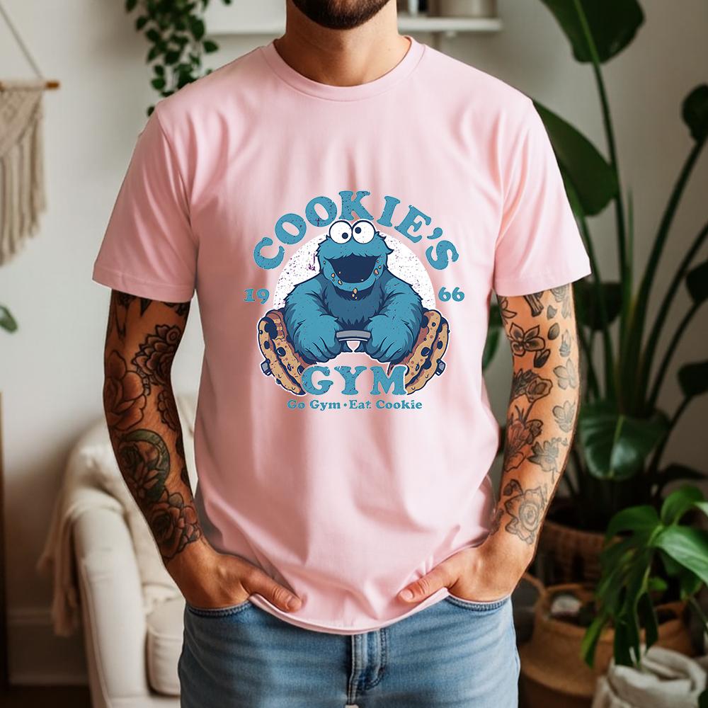 2026 Summer 100 Cotton CookieS Gym Graphic Oversized Tee Cookie Monster 1966 Retro Funny Cartoon Themed Short Sleeve