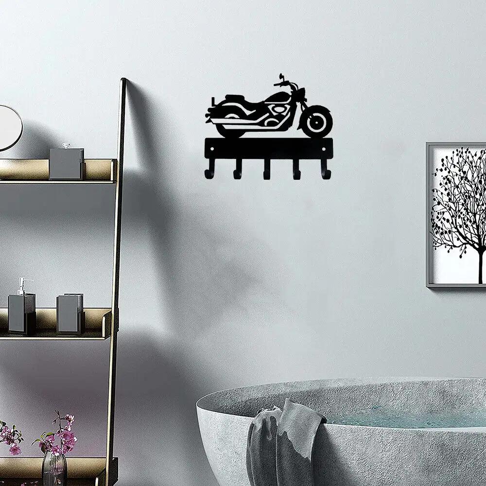 Kryssarmotorcykel Nyckelhållare Hängare Nio Tum Bred Metall Väggkonst Badrumshållare Organizer Förvaring Nio Tum Motorcykel