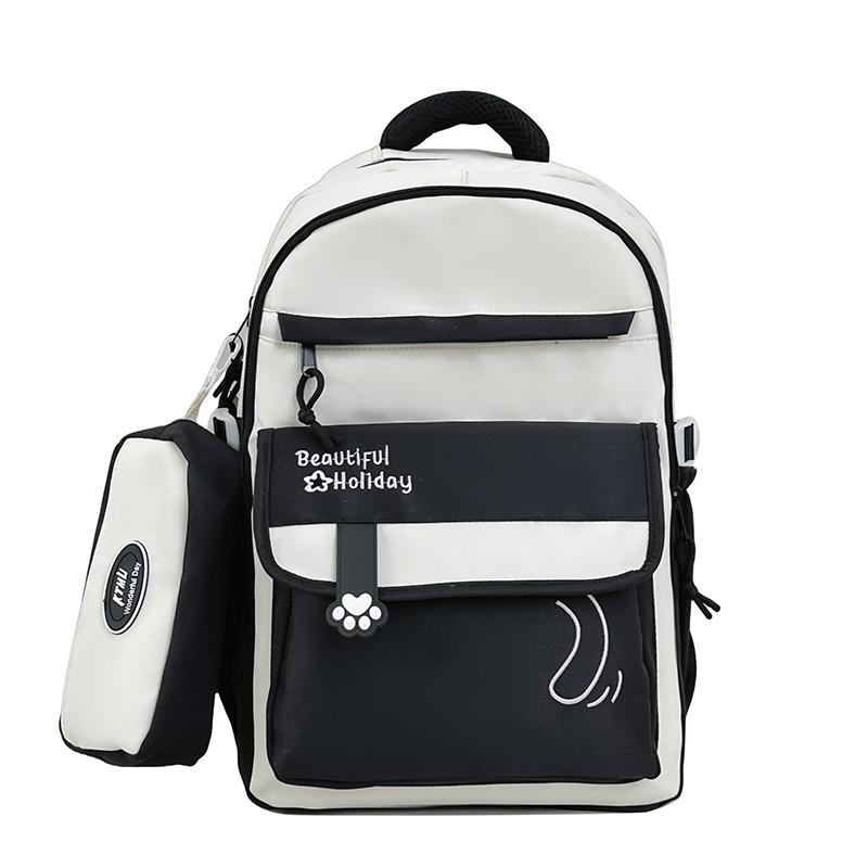 Nylon Color Block Lightweight Schoolbag Large Capacity Student Backpack чёрный