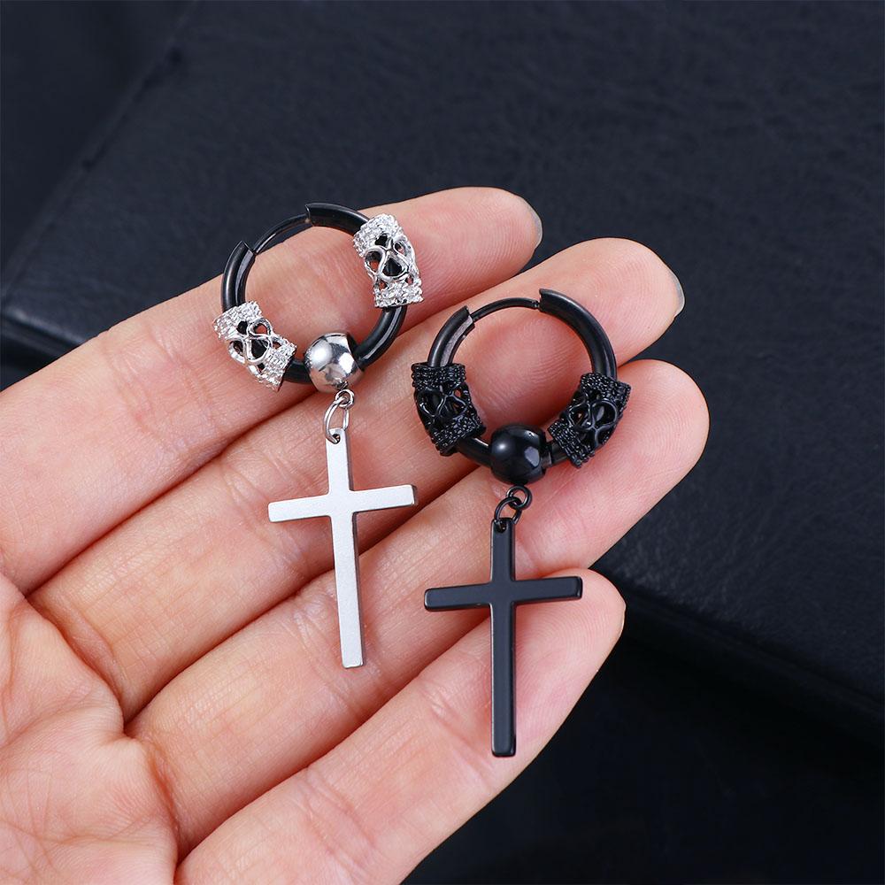 Dragon Hollow Out Pendent Cross Stud Earrings Men Hoop Earrings Ear Jewelry Korean Dangle Earrings