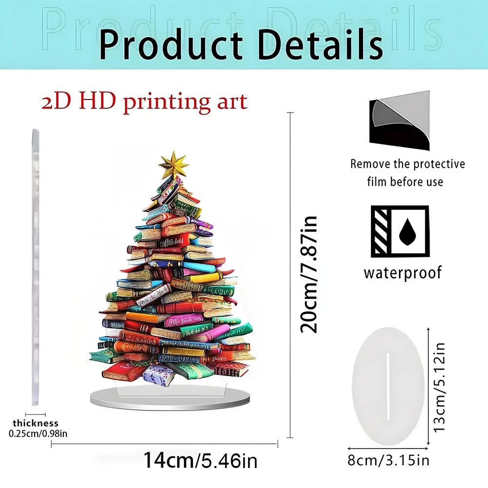 Acrylic Realistic Books Stack Ornaments for Christmas Tree 2D Flat Double-Sided Printed Book Stack Ornaments for Book Lovers