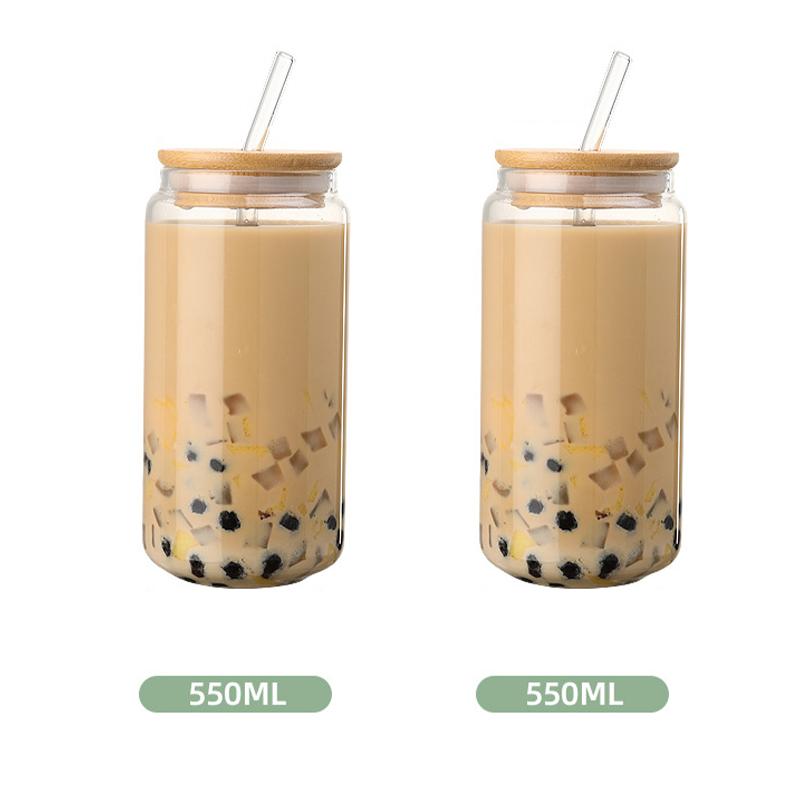 Glass Straw Cup with Dustproof Wooden Lid Heat-resisting Transparent Glass Bottle Breakfast Cola Milk Cup Holiday Gift