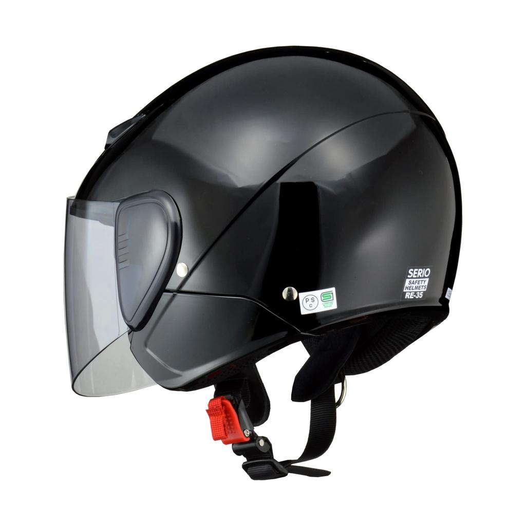 LEAD Semi-Jet SERIO RE-35 Motorcycle Helmet, Black, Free Size, Fits 57-60cm