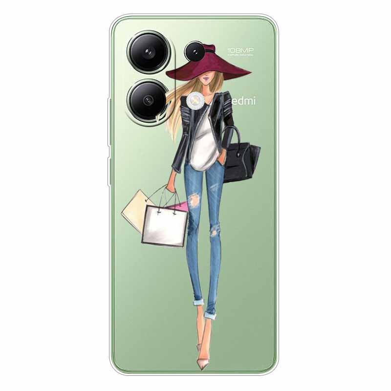 For Xiaomi Redmi Note 13 4G Case TPU Clear Soft Cute Girl Paint Cover For Redmi Note 13 4G Case Note13 Transparent Silicone