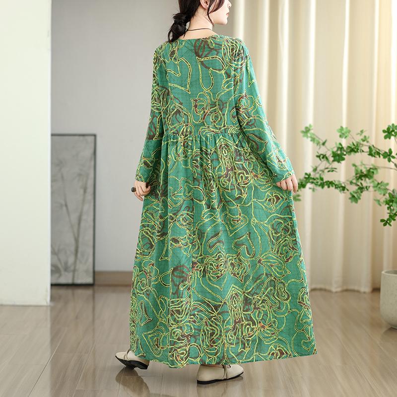 

DIMANAF Новое 2025 Женское Большого Размера Весеннее Длинное Платье Свободное Базовое Винтажное Оверсайз Длинный Рукав Макси Цветочное 2XL