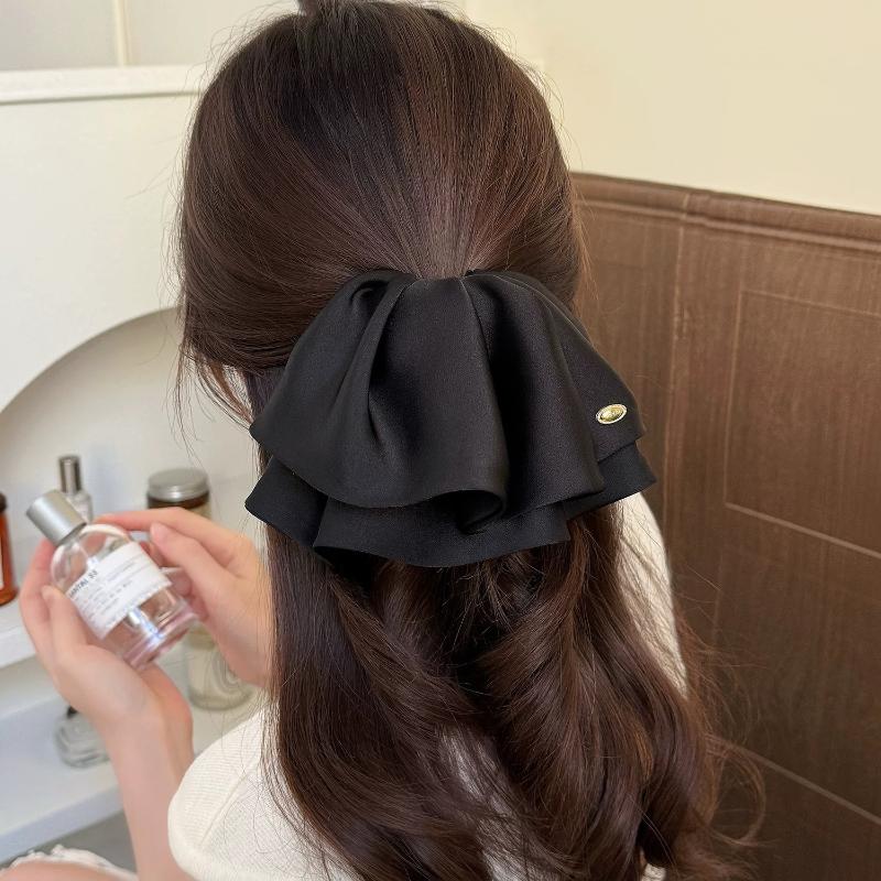 Satin Bow Claw Clip For Women Pure Color Butterfly Hair Clip Low Bun Clip Ethereal Hair Accessories Sweet Cute Ponytail Holder