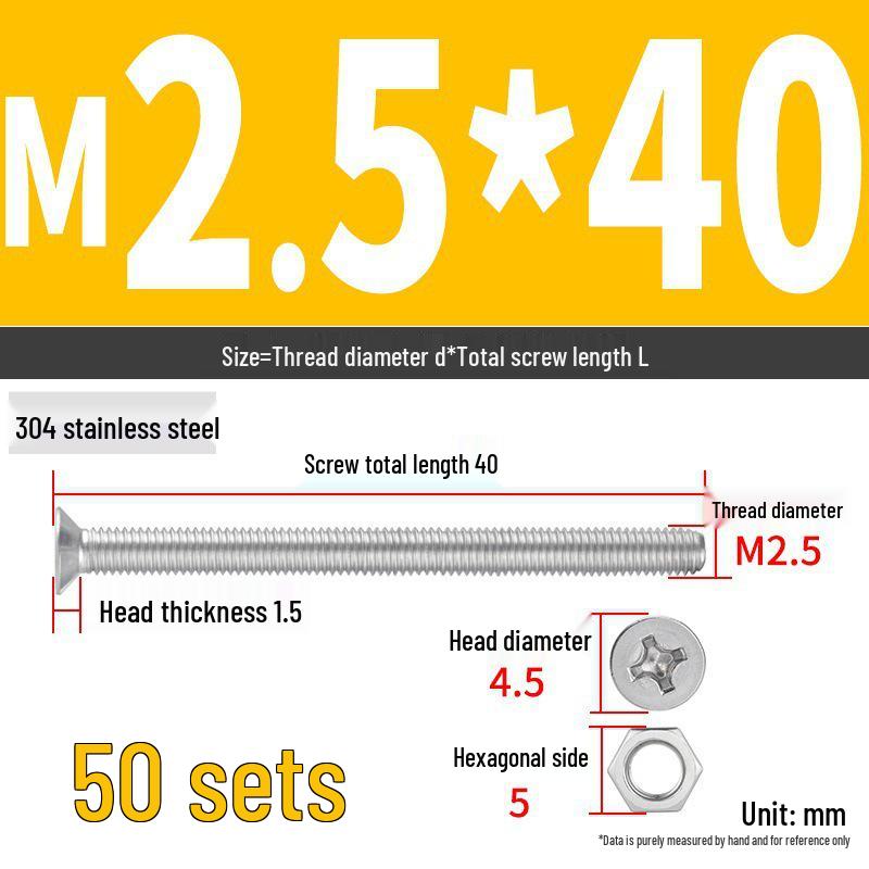 304 Stainless Steel Extra Long Phillips Flat Head Screws and Nuts Set (2M, 3M, 4M)