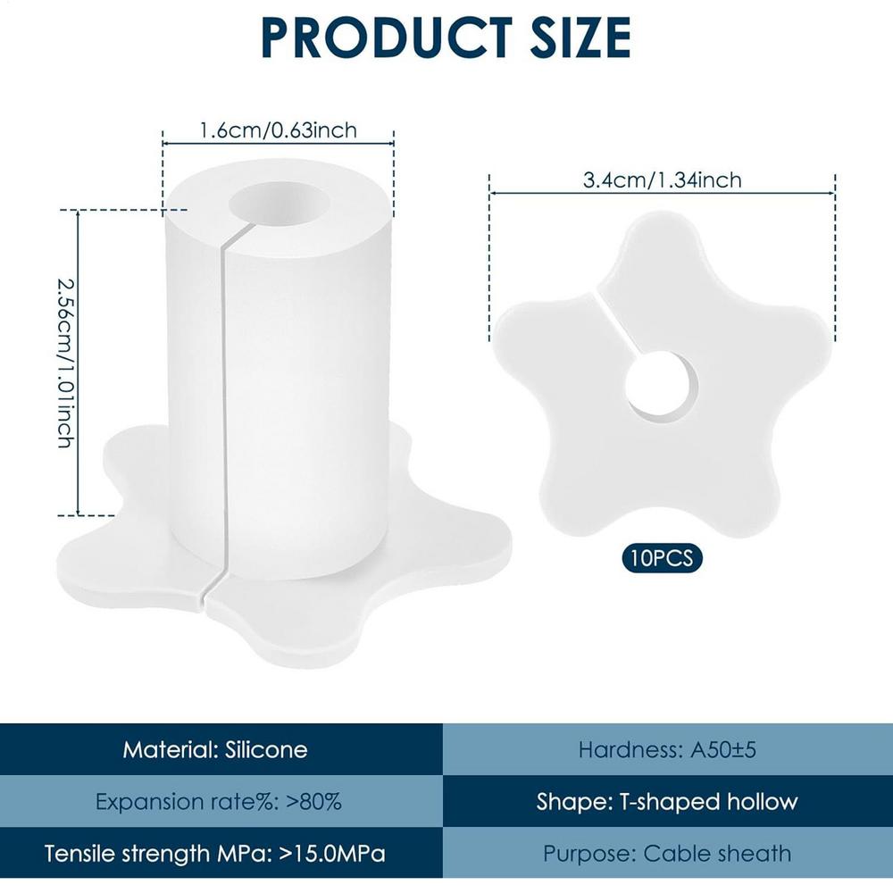 

10pcs Cable Routing Kit Star-Shaped Wall Pass Through for Cable Organizer Network Cable Wire Holes Grommet for Home and Outdoors білий