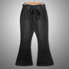 Women Jeans High Stretch Wide-Leg Pants Lace-up Button Zipper Fly