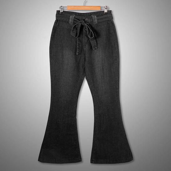 Women Jeans High Stretch Wide-Leg Pants Lace-up Button Zipper Fly