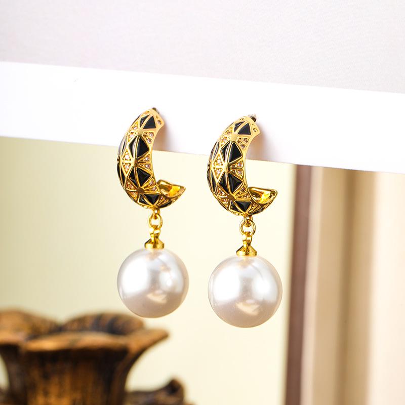 High-End Retro Enamel Zircon Earrings - Unique European & American Style