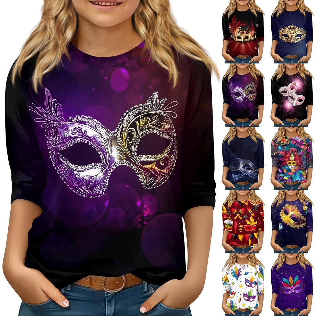 Kinder 3/4 Ärmel Tops Casual Karneval Print T Shirt Rundhals Pullover Bluse