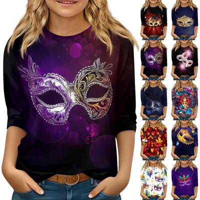 Kinder 3/4 Ärmel Tops Casual Karneval Print T Shirt Rundhals Pullover Bluse