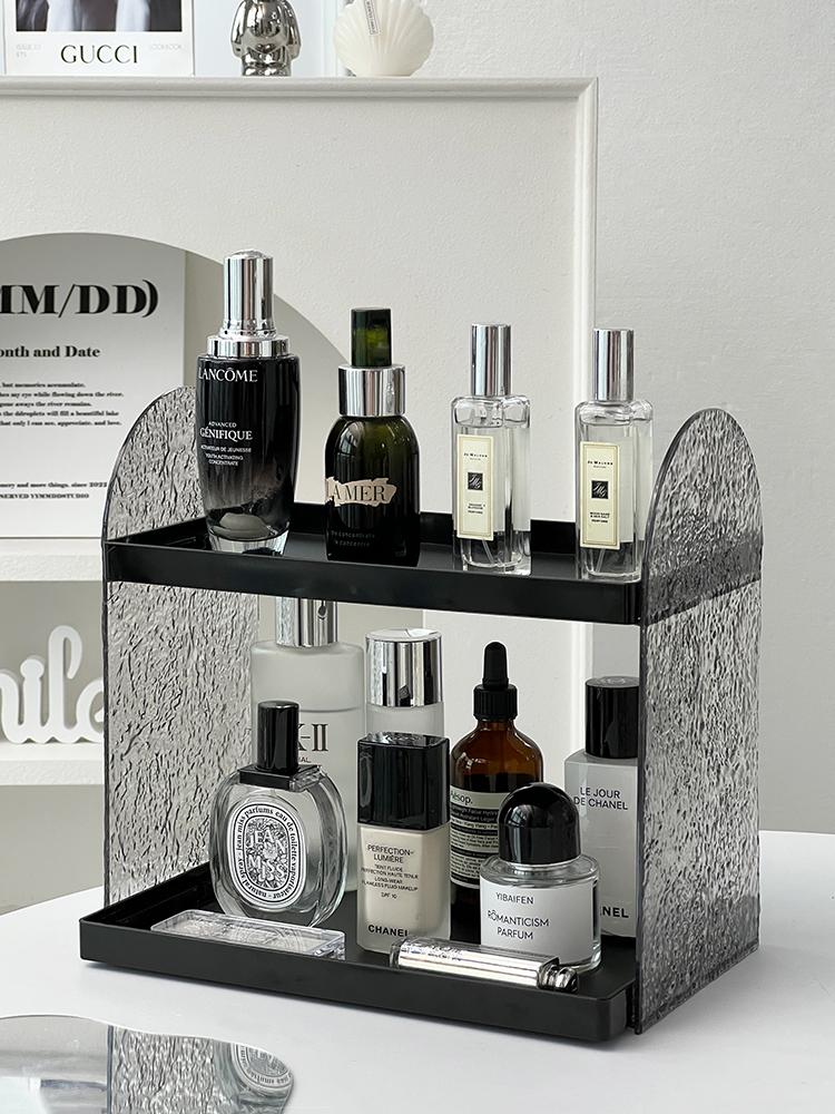 

Luxury 2 Layers Cosmetics Rack Organizer Makeup Storage Rack Acrylic Transparent Dressing Table Perfume Skin Care Storage Shelf чёрный