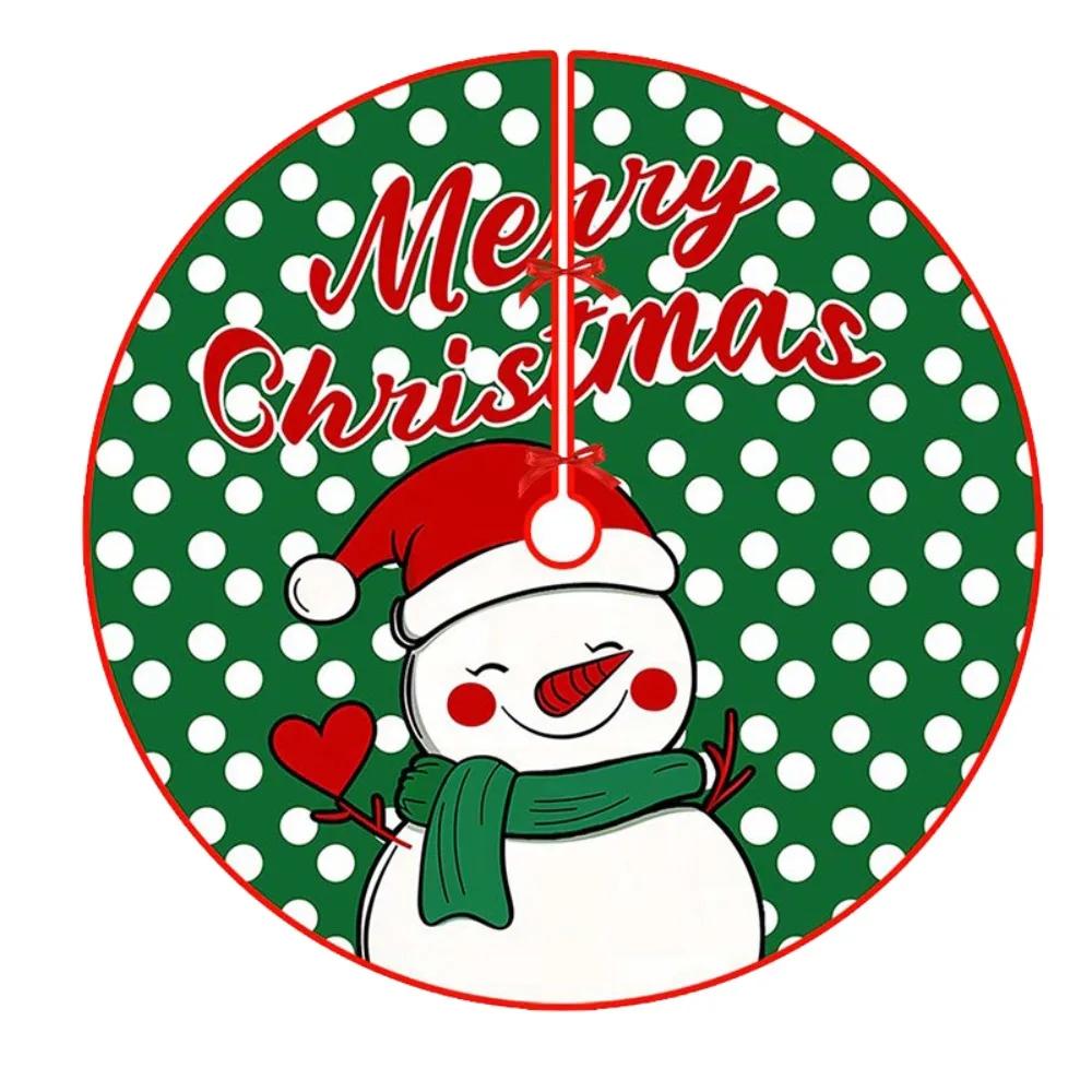 90cm Christmas Tree Skirt Snowflake Print Santa Claus Printed Christmas Decor Mat Snowman Snowflake Tree Skirt Home Holiday