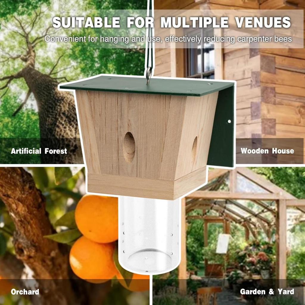 Outdoor Wooden Hanging Bee Trap House Shape Design for Effective Bee Capture with Transparent Collection Chamber