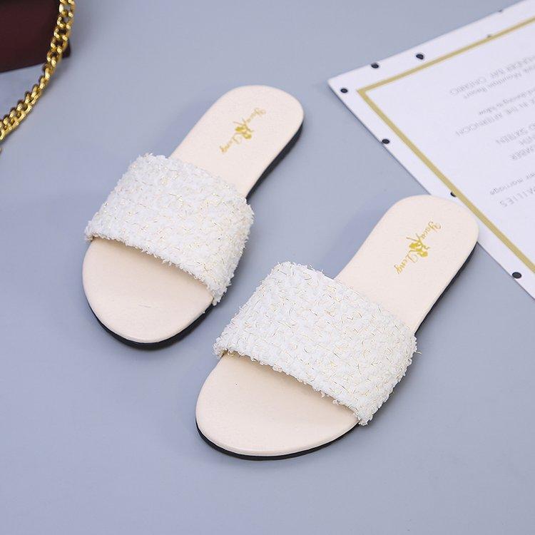 Summer women s fashionable one-piece trendy flat bottomed open toed fish mouth sponge slippers 36