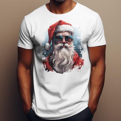 Coole Sonnenbrille Weihnachtsmann Porträt Aquarell Vintage Frohe Weihnachten Unisex T-Shirt